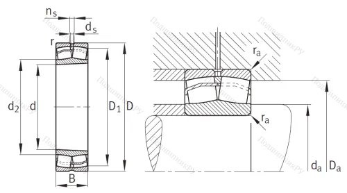Сферический роликовый подшипник с конической посадкой на вал 22312 E 1K от производителя  FAG