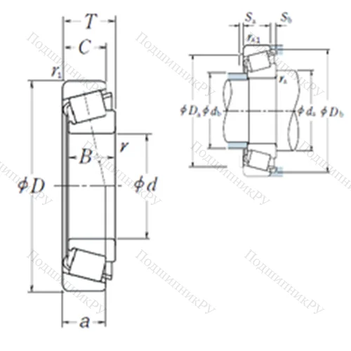 Подшипник роликовый радиально-упорный T 2ED 050