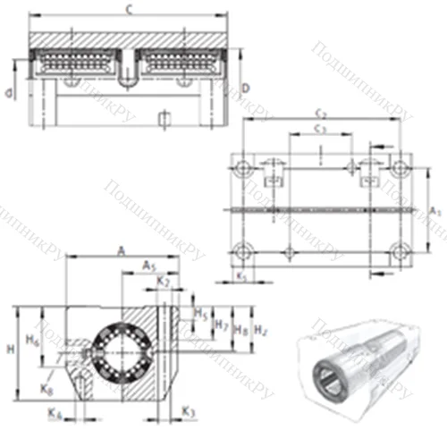 Подшипник шариковый линейный KTSG 12-PP-AS от производителя  INA