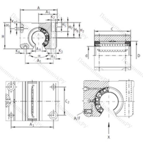 Подшипник шариковый линейный KGNOS 16 C-PP-AS от производителя  INA