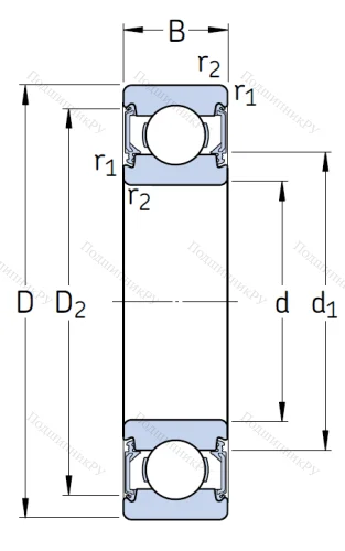 Однорядный шариковый подшипник 6201 2RSH от производителя  SKF