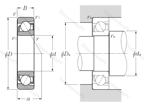 Однорядный шариковый подшипник 7305 B от производителя  NTN