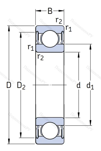 Шариковый однорядный подшипник 180211 (6211 2RS) в Новосибирске