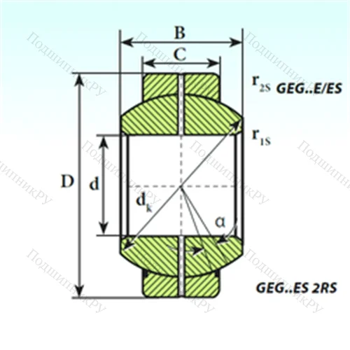Подшипник скольжения сферический GEG 50 ES 2RS от производителя  ISB