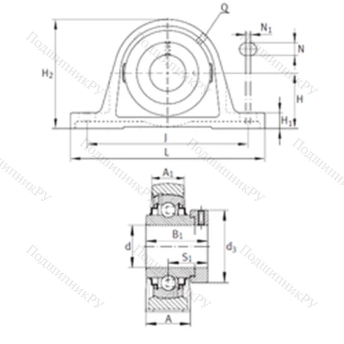 Подшипниковый узел шариковый радиальный RASE 1-1/4 от производителя  INA