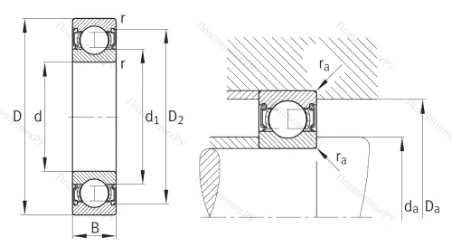 Однорядный шариковый подшипник 63000 A 2RSR от производителя  FAG