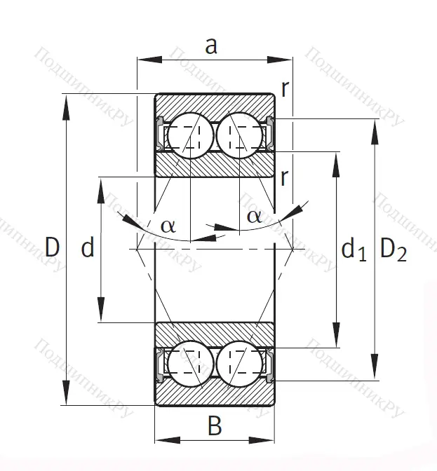 Двухрядный шариковый подшипник 3806 2RS