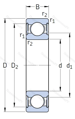 Однорядный шариковый подшипник 62201 2RS 1 от производителя  SKF