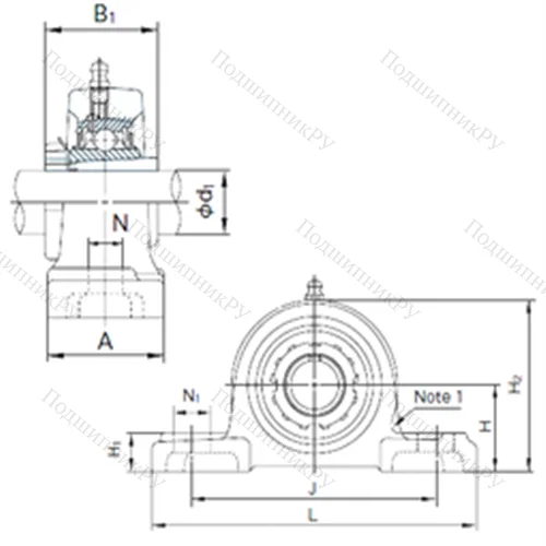 Подшипниковый узел шариковый радиальный UKP 309+H 2309 от производителя  NACHI