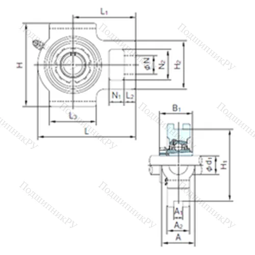 Подшипниковый узел шариковый радиальный UKT 208+H 2308 от производителя  NACHI