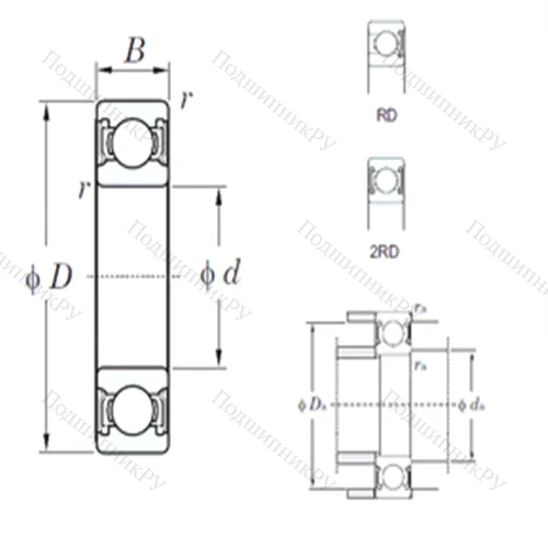 Подшипник шариковый радиальный 6206-2RD