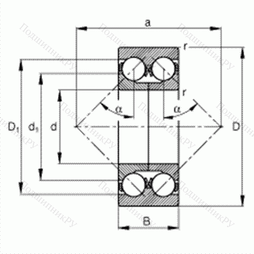 Подшипник шариковый радиально-упорный 3305-DA-TVP от производителя  FAG Подшипник шариковый радиально-упорный 3305-DA-TVP от производителя  FAG